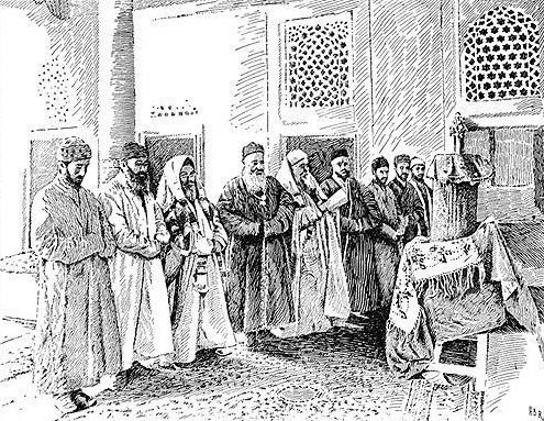 The Bukhara synagogue, used here as contextual evidence for the community whose dress and textile culture the article follows.