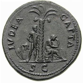 Reverse of a Vespasian sestertius showing IVDAEA CAPTA, Rome, after 70 CE